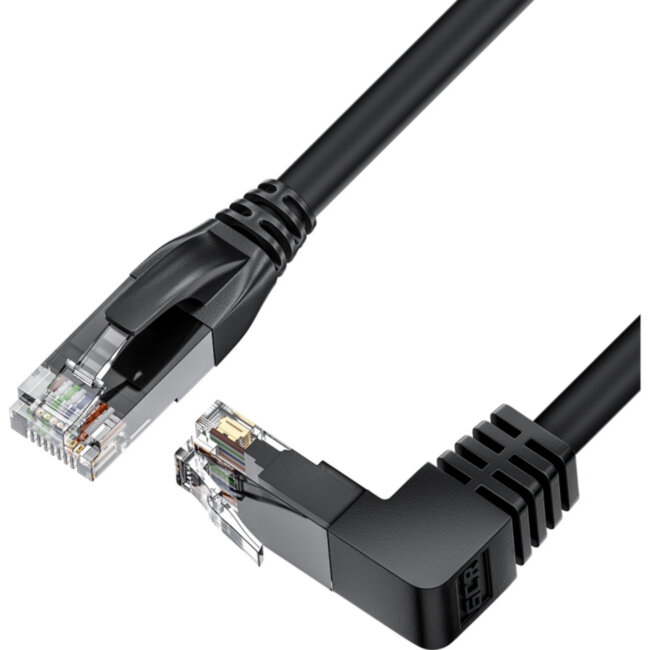 GCR Патч-корд прямой 20.0m UTP кат.5e, черный, нижний угол, литой, ethernet high speed, RJ45, T568B Greenconnect GCR-53959