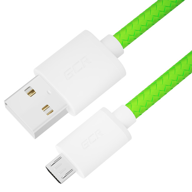 GCR Кабель 1.0m MicroUSB, быстрая зарядка, салатовый нейлон, GCR-54981 Greenconnect GCR-54981