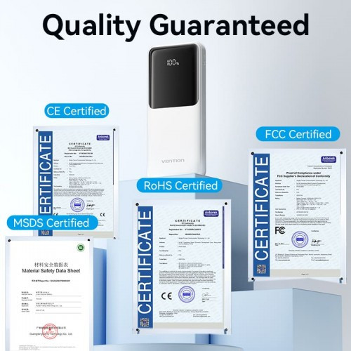 Power Bank Vention 10000mAh(Micro-USB/C/A/A) со встроенными кабелями 22.5W Белый с LED Дисплеем, шт. Vention FHOW0 Power Bank Vention 10000mAh(Micro-USB/C/A/A) со встроенными кабелями 22.5W Белый с LED Дисплеем, шт. Vention FHOW0