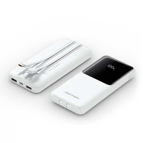 Power Bank Vention 10000mAh(Micro-USB/C/A/A) со встроенными кабелями 22.5W Белый с LED Дисплеем, шт. Vention FHOW0 Power Bank Vention 10000mAh(Micro-USB/C/A/A) со встроенными кабелями 22.5W Белый с LED Дисплеем, шт. Vention FHOW0
