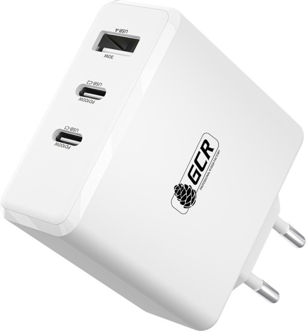 GCR Сетевое зарядное устройство 100W, 1 USB + 2 TypeC, GaN Tech Quick Charger, PD 3.0, белый Greenconnect GCR-54226