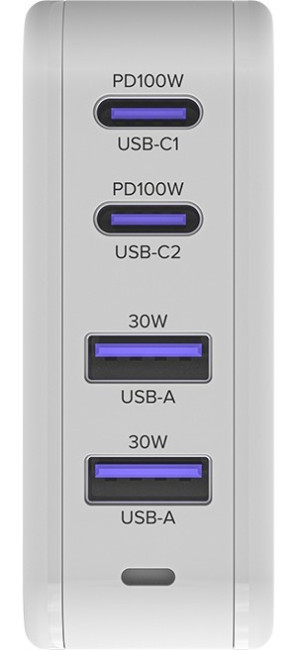 GCR Сетевое зарядное устройство 100W, 2 USB + 2 TypeC, GaN Tech Quick Charger, PD 3.0, белый Greenconnect GCR-54225