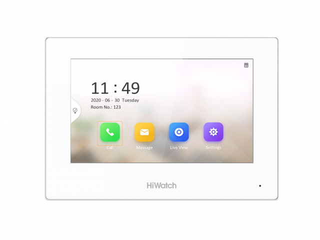7 гибридный IP видеодомофон с Wi-Fi, Сенсорный 7" цветной TFT LCD экран с разрешением 1024600; встроенные микрофон и динамик; слот для SD карты до 128Гб; тревожные входы/выходы 8/2; 1 RJ-45 10M/100M Ethernet; Wi-Fi; DC12В/PoE; 10Вт;-10 C...+55C; Hikvision