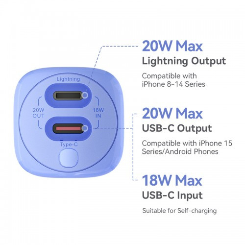 Power Bank Vention 5000mAh(USB-C + Lightning) 20W Серо-белый, шт. Vention FHWM0 Power Bank Vention 5000mAh(USB-C + Lightning) 20W Серо-белый, шт. Vention FHWM0