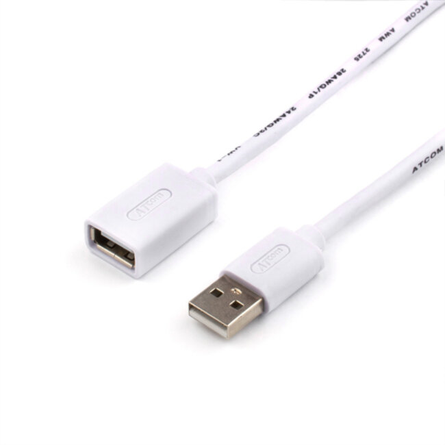 Удлинитель USB 1.8 m (Am <=> Af, феррит, белый) ATcom USB 2.0 Type-AM - USB 2.0 Type-AF 1.8