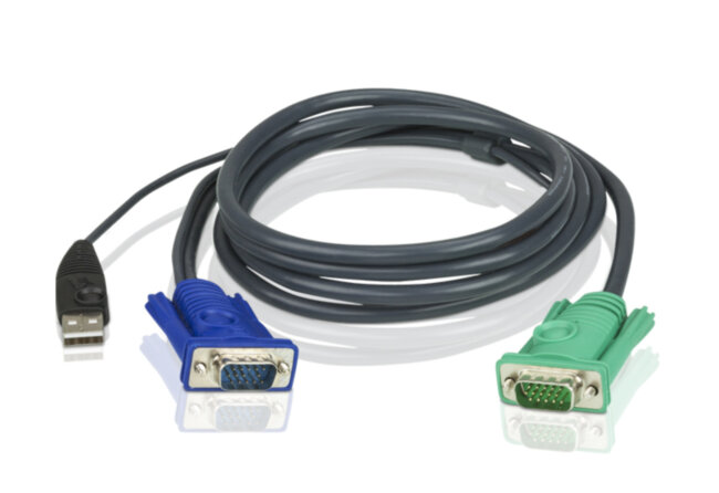 Кабель KVM  USB(тип А Male)+HDB15(Male) <->  SPHD15(Male) 5,0м., черный. ATEN 2L-5205U
