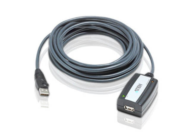 Удлинитель, Шнур, USB, A>A, Male-Female,  4 провода, опрессованный,  5 метр., серый, (Kтивный;наращиваемый;USB 2.0) ATEN USB2.0 EXTENSION CABLE UE250