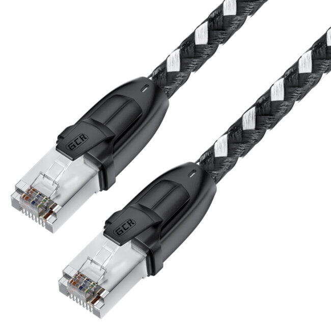 GCR Патч-корд PROF прямой 1.0m, UTP медь кат.6, STRONG черно-белый нейлон, ethernet high speed 10 Гбит/с, T568B, GCR-52776 Greenconnect RJ45(m) - RJ45(m) Cat. 6 1м черно-белый