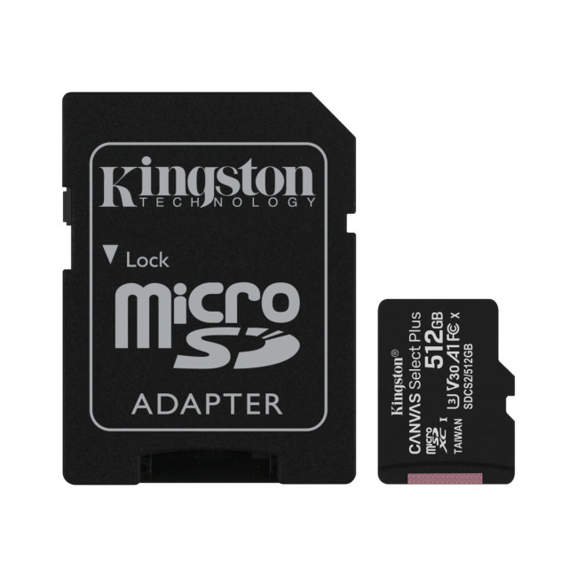 Карта памяти Kingston 512GB microSDXC Canvas Select Plus 100R A1 C10 Card + Adapter Kingston SDCS2/512GB
