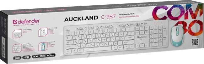 Defender  Беспроводной набор Auckland C-987 RU,белый,полноразмерный Defender 45987 Defender  Беспроводной набор Auckland C-987 RU,белый,полноразмерный Defender 45987