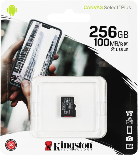 Карта памяти Kingston 256GB microSDXC Canvas Select Plus 100R A1 C10 Single Pack w/o Adapter Kingston SDCS2/256GBSP Карта памяти Kingston 256GB microSDXC Canvas Select Plus 100R A1 C10 Single Pack w/o Adapter Kingston SDCS2/256GBSP
