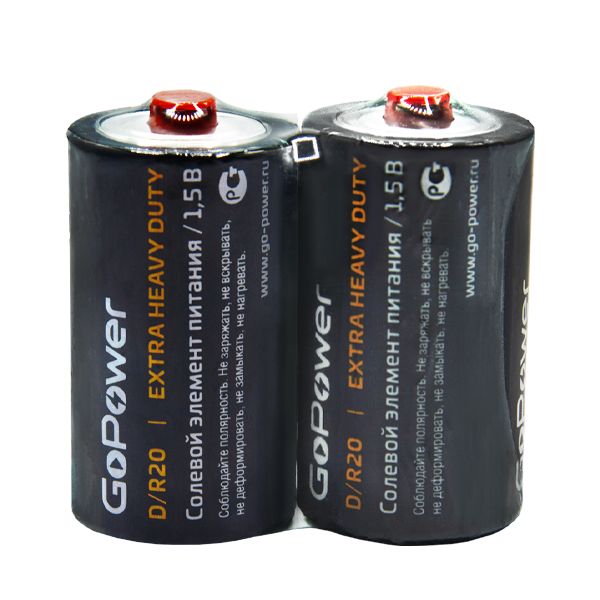 Батарейка GoPower R20 D Shrink 2 Heavy Duty 1.5V (2/12/288) Батарейка GoPower R20 D (00-00015597) Батарейка GoPower R20 D Shrink 2 Heavy Duty 1.5V (2/12/288) Батарейка GoPower R20 D (00-00015597)