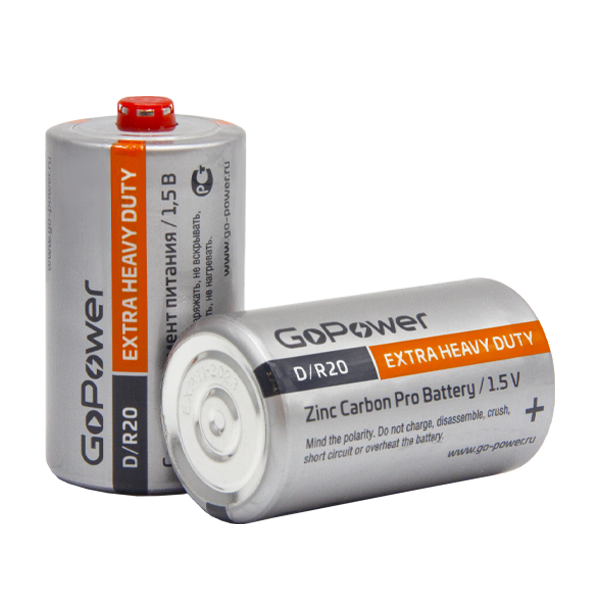 Батарейка GoPower R20 D Shrink 2 Heavy Duty 1.5V (2/12/288) Батарейка GoPower R20 D (00-00015597) Батарейка GoPower R20 D Shrink 2 Heavy Duty 1.5V (2/12/288) Батарейка GoPower R20 D (00-00015597)