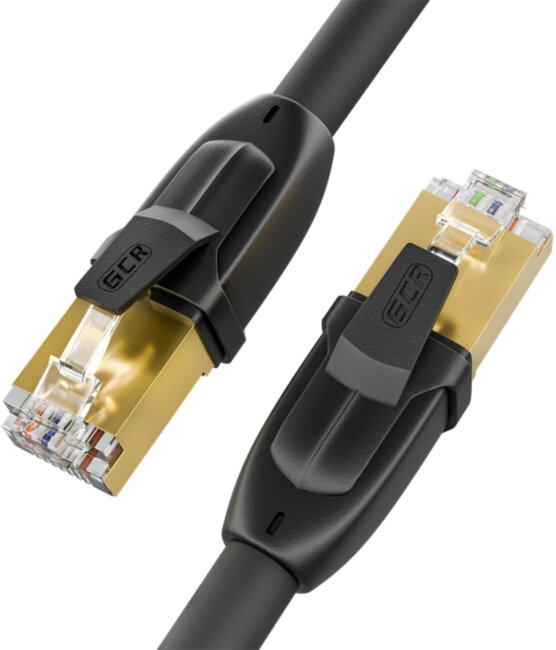 GCR Патч-корд PROF кат.7 ethernet  0.15m F/FTP,  RJ45, CU, 28 AWG, литой, прямой , черный, экранированные коннекторы, GCR-52979 Greenconnect RJ45(m) - RJ45(m) Cat. 7 F/FTP LSZH 0.15м