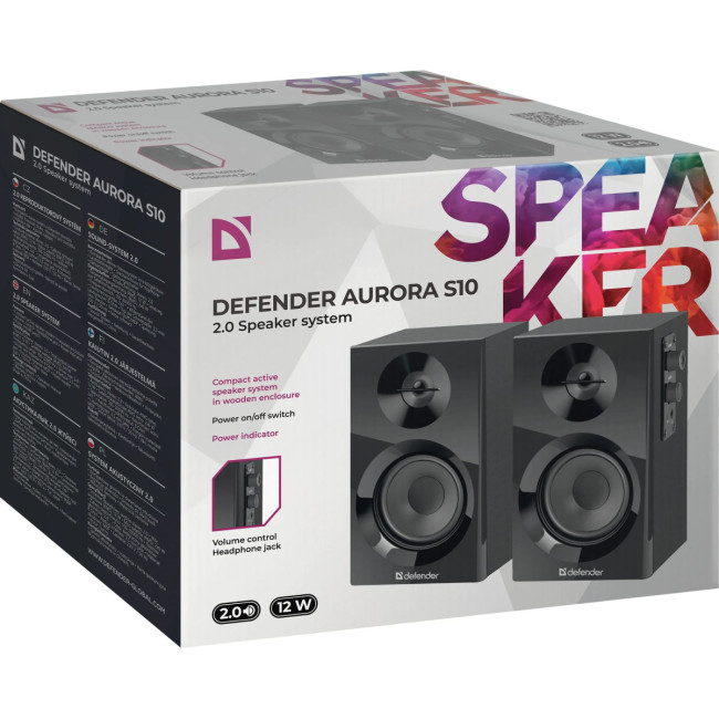 Defender Акустическая 2.0 система Aurora S10 12 Вт, деревянный корпус, 230В Defender 65414