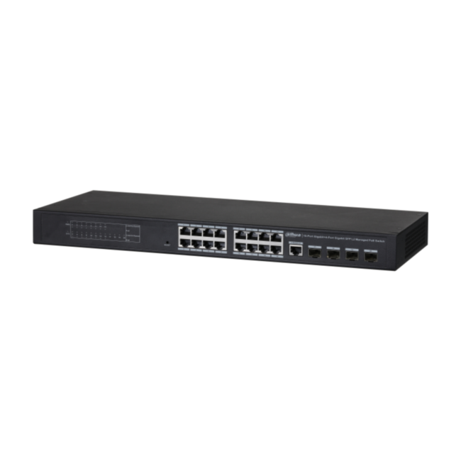 16-портовый гигабитный управляемый коммутатор с PoE уровень L2, Порты: 16 RJ45 10/100/1000Мбит/с (PoE/PoE+/Hi-PoE) 4 SFP 100/1000Мбит/с (uplink); мощность PoE: порты 116 до 30Вт суммарно до 230Вт; питание: 100240В(AC); грозозащита: до 2кВ Dahua DH-PFS4420