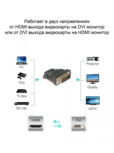 Переходник HDMI 19F <--> DVI-D 25M Aopen/Qust <ACA312> AOpen HDMI (f) - DVI-D (m)