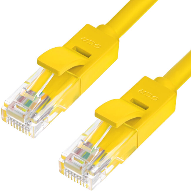 Greenconnect Патч-корд прямой 7.5m, UTP кат.5e, желтый, позолоченные контакты, 24 AWG, литой, GCR-LNC02-7.5m, ethernet high speed 1 Гбит/с, RJ45, T568B Greenconnect RJ45(m) - RJ45(m) Cat. 5e U/UTP PVC 7.5м жёлтый