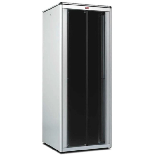 42U 19'' шкаф серии DYNAmic Ш=800мм Г=800мм/передняя стеклянная двустворчатая дверь, задняя сплошная металл.дверь, ножки,  RAL7035 LANDE LN-FS42U8080-LG-EFAA-E-F