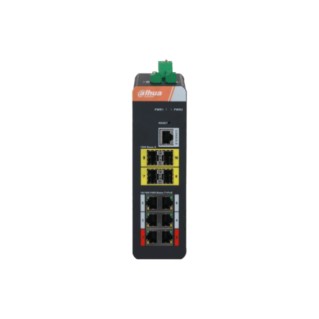 6-портовый гигабитный управляемый коммутатор с PoE промышленное исполнение, Порты: 6 RJ45 10/100/1000Мбит/с (PoE/PoE+/Hi-PoE/IEEE802.3bt) 4 SFP 1000Мбит/с (uplink); мощность PoE: порты 12 до 90Вт порты 36 до 30Вт суммарно до 120Вт; PoE watchdog передача D