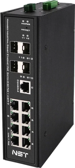 Промышленный управляемый (L2+) HiPoE коммутатор Gigabit Ethernet NST NS-SW-8G4G-PL/IM