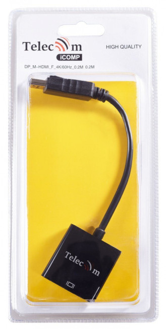Адаптер-переходник Telecom DisplayPort (Male) - HDMI (Female) 4K@60Hz, 0.2 метра, чёрный (TA555) Telecom DisplayPort (m) - HDMI (f)