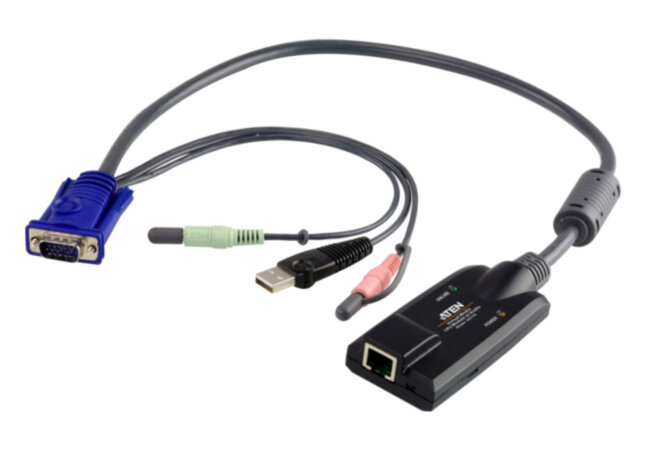 Модуль удлинителя, SVGA+KBD+MOUSE USB 2.0+AUDIO,  50 метр., для подкл. комплекта перключат. KN2124v/KN2140v/KN4124v/KN4140v, макс.разреш. 1600х1200, RJ45+HD-DB15+USB A-тип+2xMINI JACK, Female+4xMale, без Б.П.,(Virtual Media DDC2B) ATEN KA7176