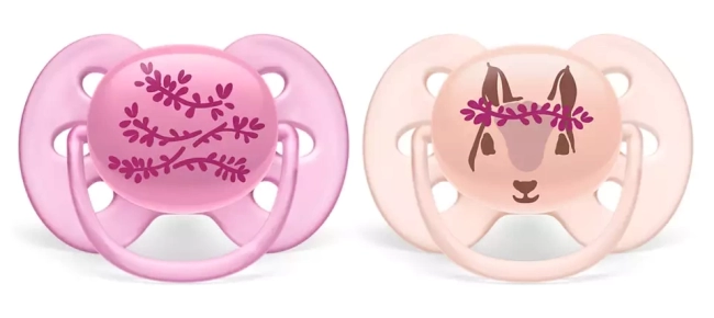 Пустышка ultra soft, Цветы/Белка, 6-18 мес., 2 шт, для девочек Philips SCF223/04