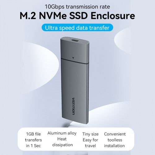 Корпус для SSD Vention USB 3.1 Gen 2-C M.2 NVMe Серый Vention KPGH0 Корпус для SSD Vention USB 3.1 Gen 2-C M.2 NVMe Серый Vention KPGH0