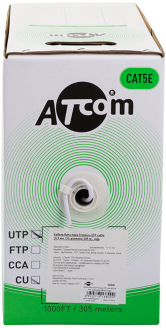 Витая пара UTP cat 5E (CU, 0.5 mm, 305 m) медь ATcom AT3800 Витая пара UTP cat 5E (CU, 0.5 mm, 305 m) медь ATcom AT3800