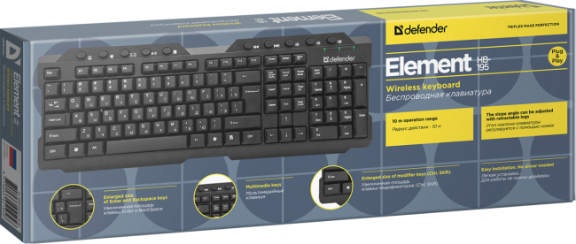 Defender Беспроводная клавиатура Element HB-195 RU,черный,мультимедиа Defender Element HB-195 Defender Беспроводная клавиатура Element HB-195 RU,черный,мультимедиа Defender Element HB-195