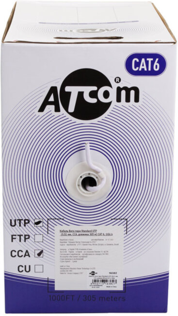 Витая пара UTP cat 6 (CU, 0.5 mm, 305 m) медь ATcom AT4377 Витая пара UTP cat 6 (CU, 0.5 mm, 305 m) медь ATcom AT4377