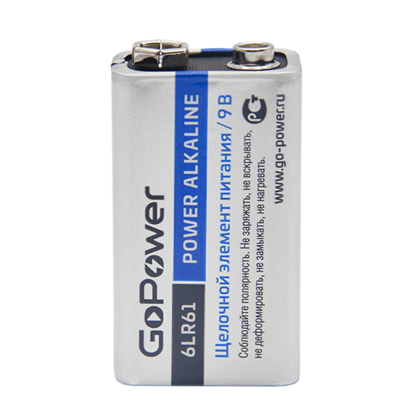 Батарейка GoPower Крона 6LR61 BL1 Alkaline 9V (1/10/240) Батарейка GoPower Крона 6LR61 (00-00017863)
