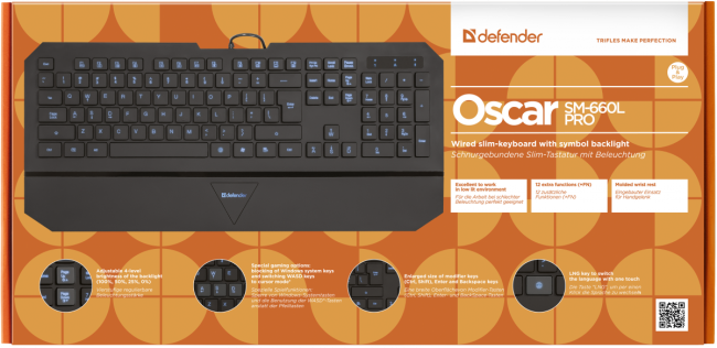 Defender Проводная клавиатура Oscar SM-660L Pro RU,черный,4 уровня подсветки USB Defender Oscar SM-660L Pro Defender Проводная клавиатура Oscar SM-660L Pro RU,черный,4 уровня подсветки USB Defender Oscar SM-660L Pro