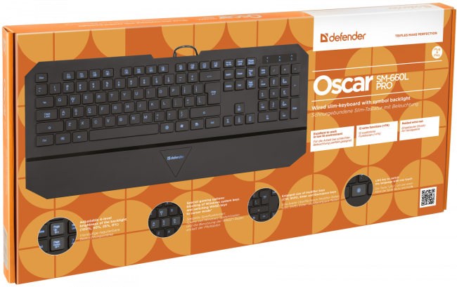 Defender Проводная клавиатура Oscar SM-660L Pro RU,черный,4 уровня подсветки USB Defender Oscar SM-660L Pro Defender Проводная клавиатура Oscar SM-660L Pro RU,черный,4 уровня подсветки USB Defender Oscar SM-660L Pro