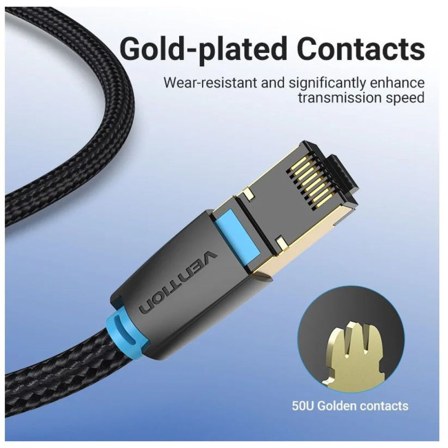 Патч-корд Vention прямой SFTP cat.8 RJ45 - 3м. Черный Тканевая оплетка Vention IKGBI