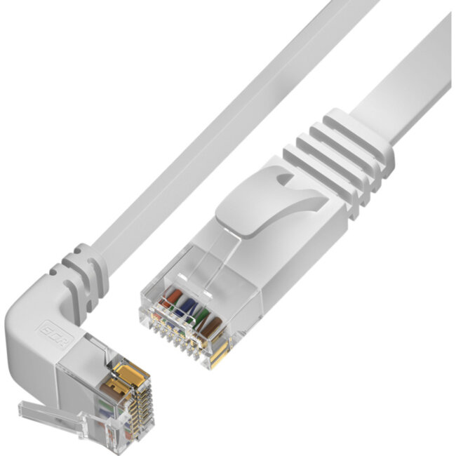 GCR Патч-корд PROF плоский 1.0m, UTP медь кат.6, белый, нижний угол, ethernet high speed 10 Гбит/с, RJ45, T568B Greenconnect GCR-54614 UTP кат.6, 1 м
