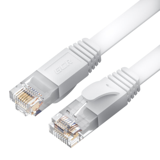 GCR Патч-корд PROF плоский прямой 0.15m, UTP медь кат.6, белый, 30 AWG, ethernet high speed 10 Гбит/с, RJ45, T568B Greenconnect GCR-52818