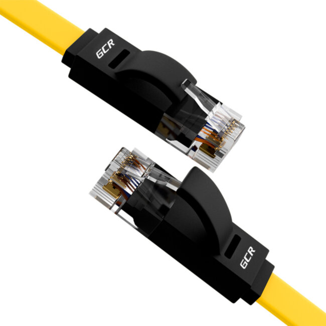 GCR Патч-корд PROF плоский прямой 3.0m, UTP медь кат.6, желтый+черный, 30 AWG, ethernet high speed 10 Гбит/с, RJ45, T568B, GCR-52095 Greenconnect GCR-52095