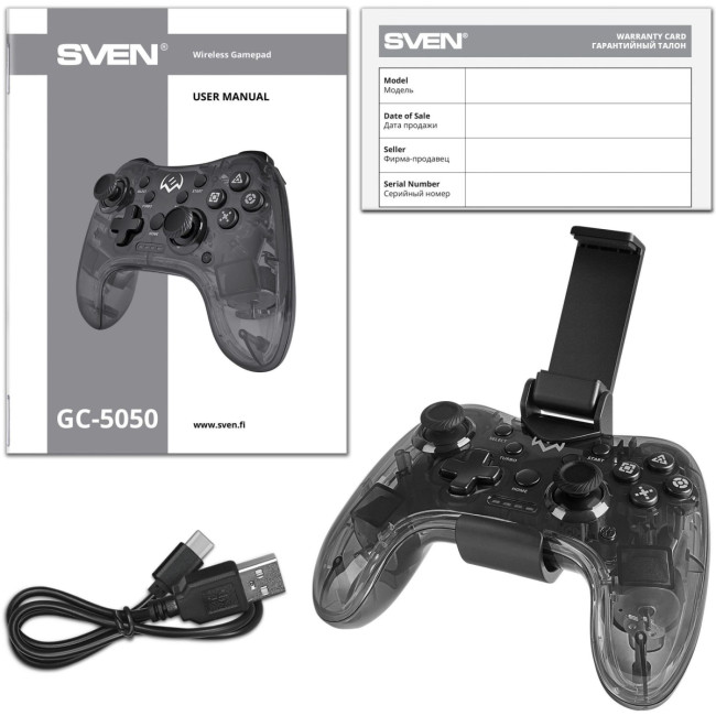 Беспроводной геймпад SVEN GC-5050 (14 кл. 2 стика, D-pad, PS4/PS3/NS/PC/Android/iOS, RGB) Sven SV-016029
