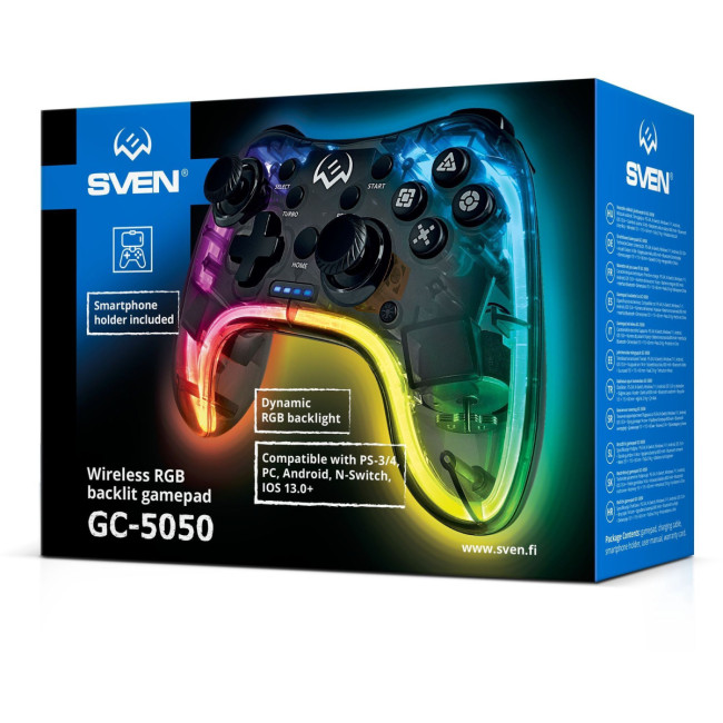 Беспроводной геймпад SVEN GC-5050 (14 кл. 2 стика, D-pad, PS4/PS3/NS/PC/Android/iOS, RGB) Sven SV-016029