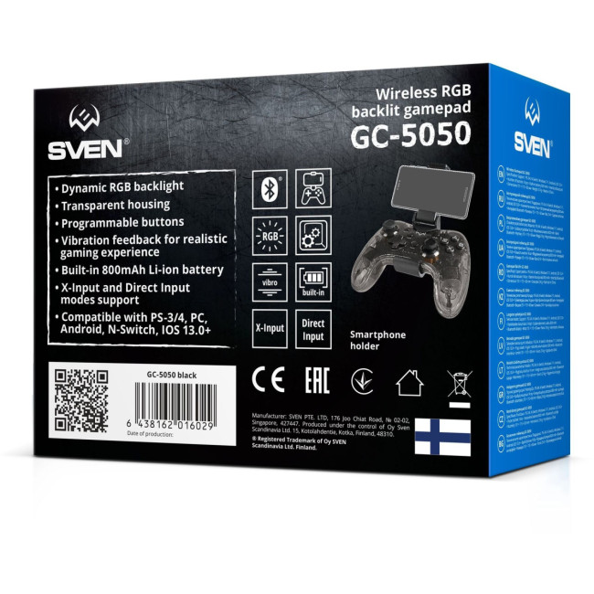 Беспроводной геймпад SVEN GC-5050 (14 кл. 2 стика, D-pad, PS4/PS3/NS/PC/Android/iOS, RGB) Sven SV-016029