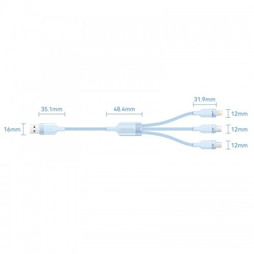 Кабель Vention 3 в 1 USB 2.0 AM/ Micro-B, USB-C, Lightning M - 1.5м. Белый 6A, шт. Vention CTRWG