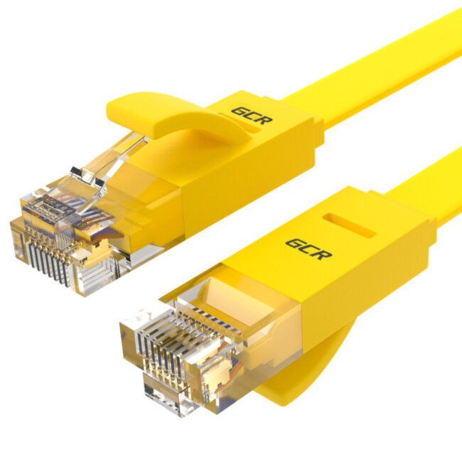 GCR Патч-корд PROF плоский прямой 10.0m, UTP медь кат.6, желтый, 30 AWG, GCR-LNC622-10.0m, ethernet high speed 10 Гбит/с, RJ45, T568B Greenconnect GCR-LNC622-10.0m