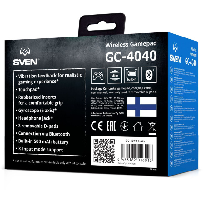 Беспроводной геймпад SVEN GC-4040 чёрный (11 кл. 2 стика, D-pad, PS4/PC, Touchpad, 3.5mm jack) Sven SV-016012 Беспроводной геймпад SVEN GC-4040 чёрный (11 кл. 2 стика, D-pad, PS4/PC, Touchpad, 3.5mm jack) Sven SV-016012