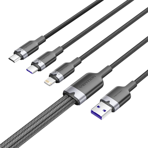 Кабель Vention 3 в 1 USB 2.0 AM/ Micro-B, USB-C, Lightning M - 1.5м. Черный 6A, шт. Vention CTRBG