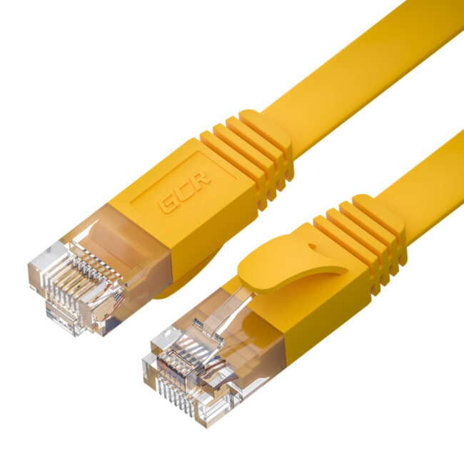 GCR Патч-корд PROF плоский прямой 10.0m, UTP медь кат.6, желтый, 30 AWG, ethernet high speed 10 Гбит/с, RJ45, T568B, GCR-52825 Greenconnect GCR-52825