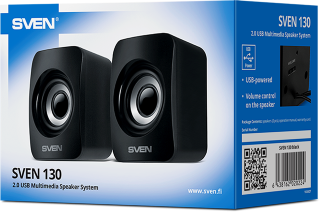 SVEN 130, чёрный, USB, акустическая система 2.0,  мощность 2x3 Вт(RMS) Sven 130
