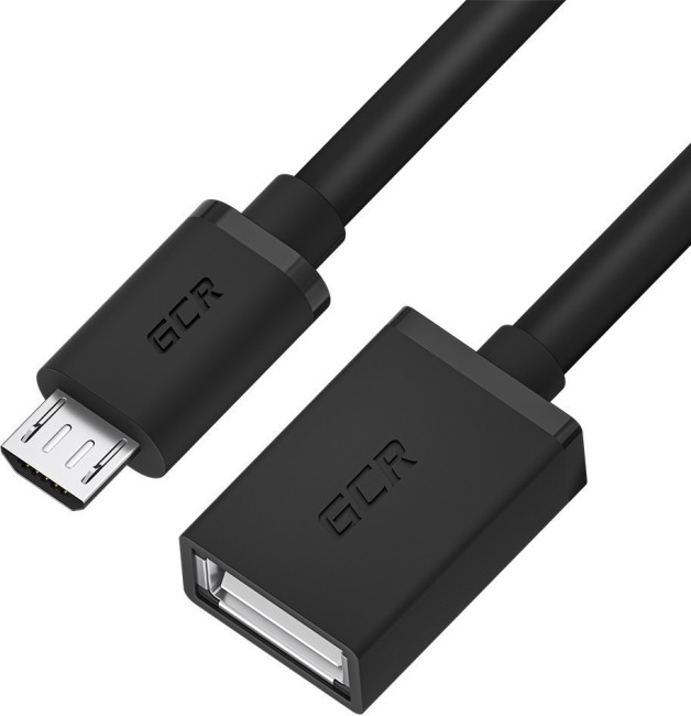 GCR Адаптер переходник OTG 1.5m USB, microB 5pin/AF, черный, 28/28 AWG, морозостойкий, GCR-MB4AF-BB2S-1.5m Greenconnect GCR-MB4AF-BB2S-1.5m