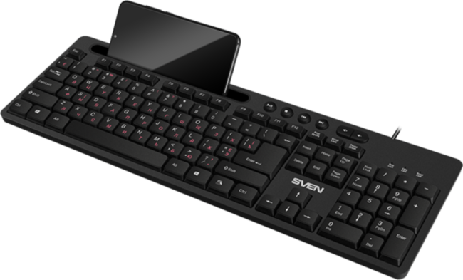 Клавиатура SVEN KB-S302 чёрная (110кл., подставка для телефона) Sven KB-S302 Клавиатура SVEN KB-S302 чёрная (110кл., подставка для телефона) Sven KB-S302